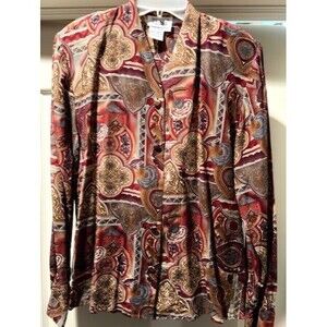 Tess 90's Vtg 100% Silk Long Sleeve Lightweight Blouse Business Luxury Old Money